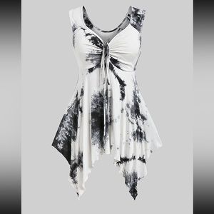 RoseGal Plus Size 2X Tie Dyed Black/White Lace Up Tank Top NWT!